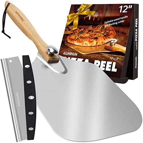 Mooues Pizza Peel Aluminum 12 inch Pizza Spatula with Rocker Cutter