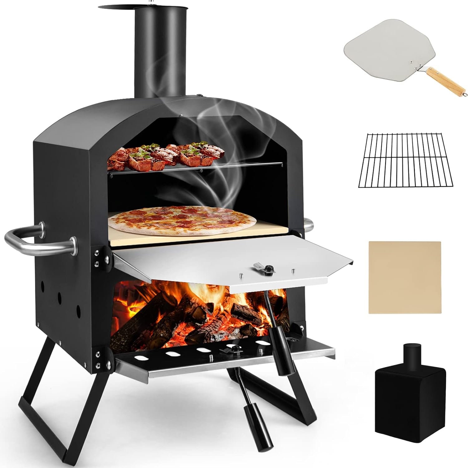 Giantex Outdoor Pizza Oven Wood Fired, 2-Layer Outside Pizza Maker