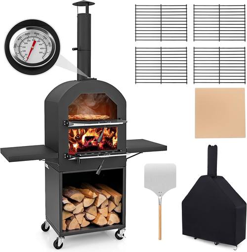 Giantex Outdoor Pizza Oven Wood Fired, Pizza Maker on Wheels