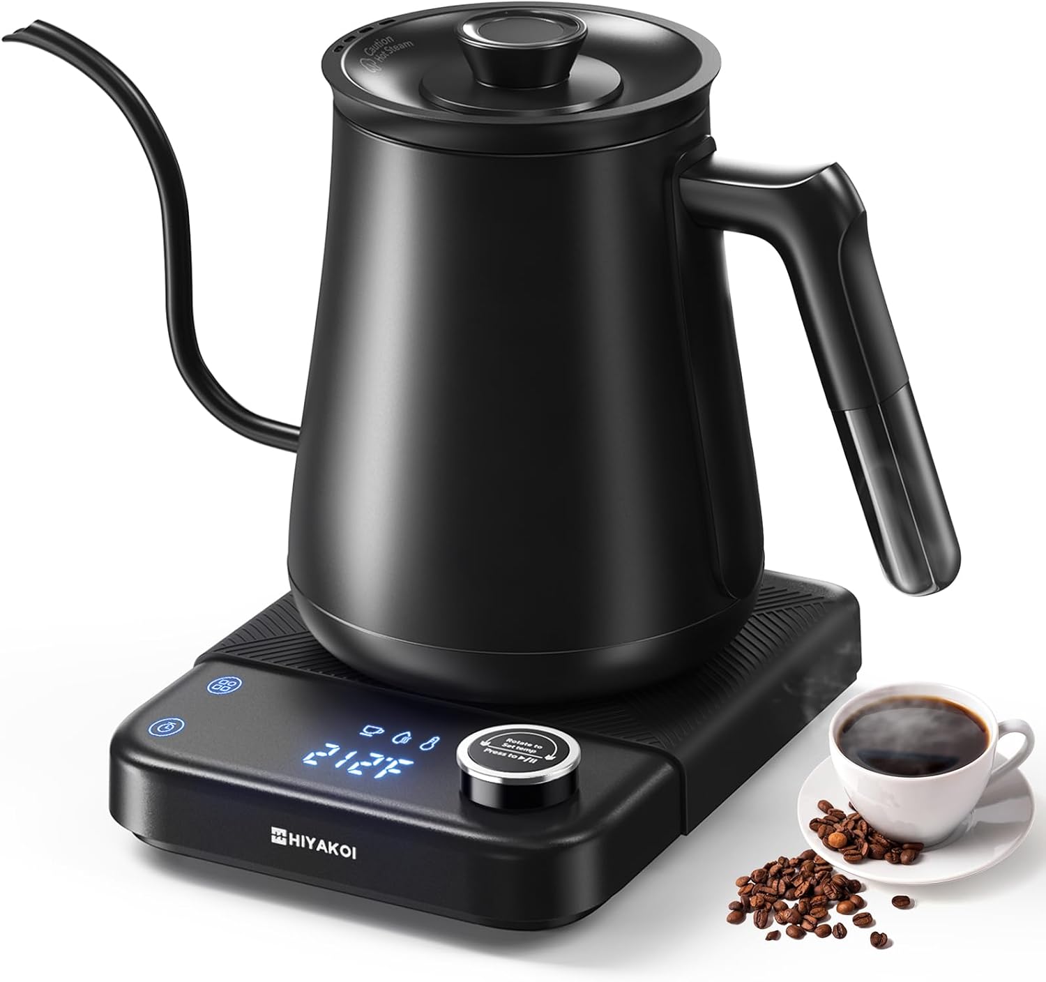 Gooseneck Electric Kettle HIYAKOI with ±1℉ Temperature Control, Pour Over Kettle for Coffee & Tea, 1200W Rapid Heating, Stainless Steel Water Boiler with 12H Keep Warm & Built-in Timer, 0.8L/27oz: Home & Kitchen