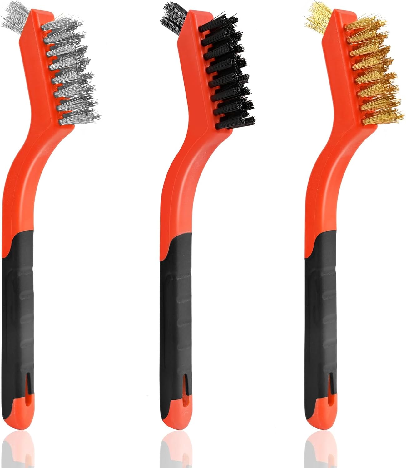 3PCS Wire Brushes for Cleaning Rust, Nylon, Brass & StainlessSteel Bristles