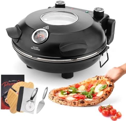 YIBAKE Electric-Pizza-Oven-Indoor, 12 Inches Countertop Cooker,800℉ Electric Pizza Maker with Timer, Ceramic Stone, Viewing Window, Complete Accessory Kit, Black : Home & Kitchen