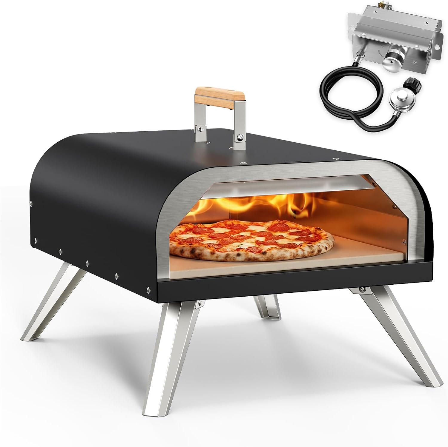 WOOCIT 12" Multi-Fuel Outdoor Pizza Oven, Reaches 720°F, Wood and Propane